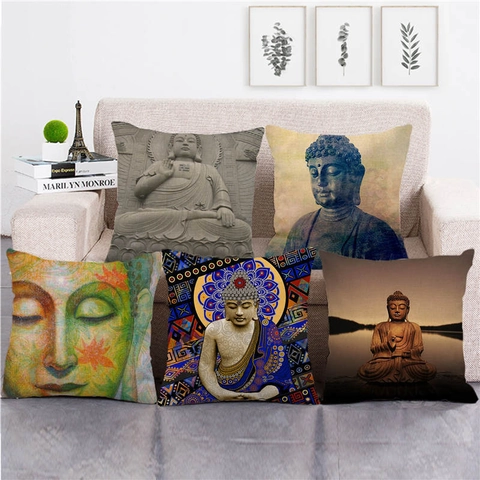 Boeddha Zen Religieuze Kunst Linnen Kussenhoes Decoratieve Vierkante Kussensloop Voor Thuis Bank Woonkamer