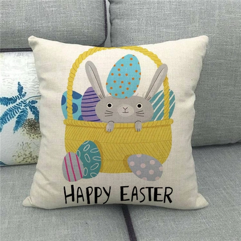 Osterhasen Ei Leinen Kissenbezug Dekorativer Kissenbezug Für Sofa Home Decor Vintage Pastoral Hase Muster Kissenhülle