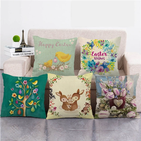 Ostern Hase Eier Leinen Kissenbezug Dekorative Kissenhülle Für Sofa Home Decor Happy Easter Wishes Blumenmuster