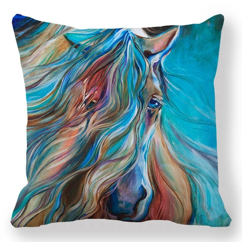 Artistic Horse Oil Painting Throw Pillow Cover Linen Decorative Square Cushion Case For Sofa Home Decor Bedroom Office
