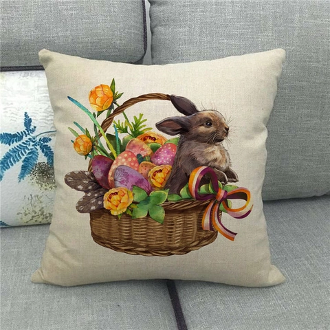 Federa in Lino con Coniglietto di Pasqua Copricuscino Decorativo Stagionale per Divano Soggiorno Decorazione Casa Regalo