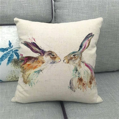 Happy Easter Rabbit Colorful Egg Linen Cushion Cover Decorative Pillow Case For Living Room Sofa Home Pastoral Decor