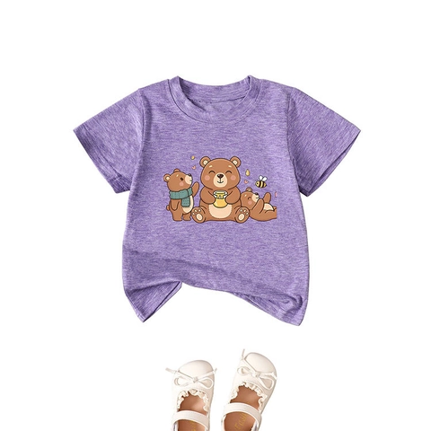 Kids T-Shirt Cartoon Bears Honey Printed Cotton Polyester Blend Short Sleeve Round Neck Casual Tops For Boys Girls