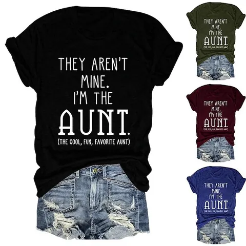 Women's Casual Aunt Slogan Printed T-Shirt Cotton Blend Round Neck Short Sleeve Loose Fit Top Summer Fashion Clothing