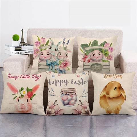 Pasen Paashaas Ei Decoratieve Linnen Kussensloop Rustieke Aquarel Konijn Kussenhoes Voor Woonkamer Sofa Home Decor