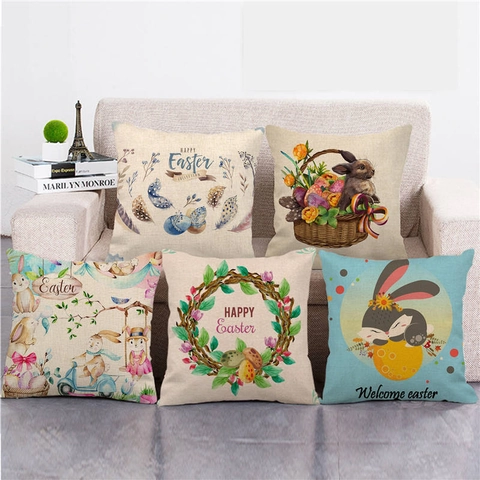 Federa in Lino con Coniglietto di Pasqua Copricuscino Decorativo Stagionale per Divano Soggiorno Decorazione Casa Regalo