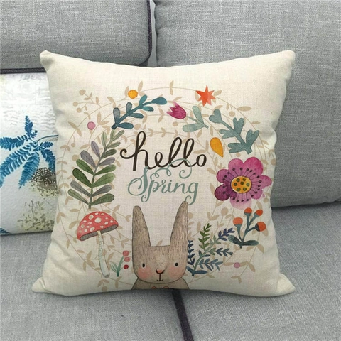 Funda de Almohada Decorativa de Lino de Conejo y Huevos de Pascua Funda de Cojín Cuadrada para Sofá Hogar