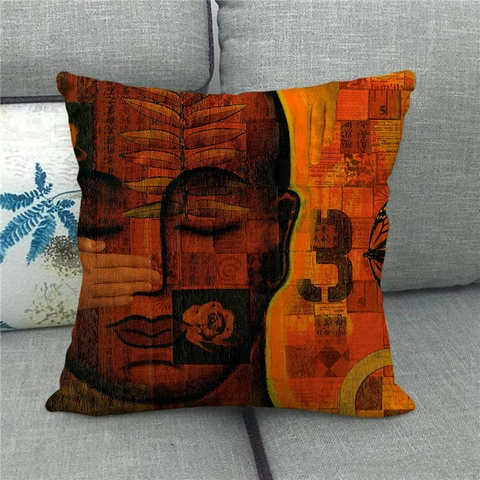 Zen Style Buddha Print Linen Throw Pillow Case Square Cushion Cover Decorative Artistic Home Decor Living Room