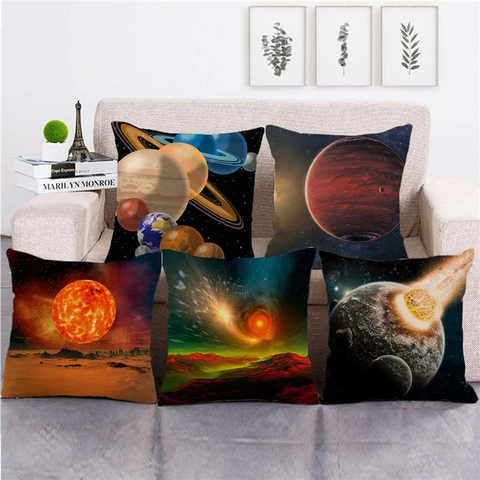 Galaxy Planet Universe Space Landscape Linen Decorative Pillowcase Square Cushion Cover For Sofa Living Room Home Decor