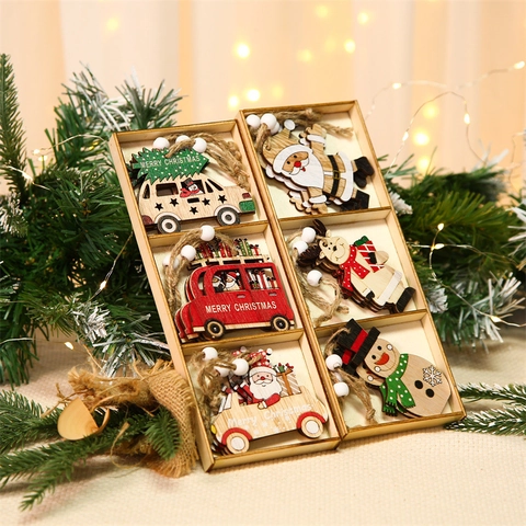 Ornamenti Appesi Di Natale In Legno Babbo Natale Pupazzo Di Neve Renna Auto Decorazioni Per Alberi Festa Rustico