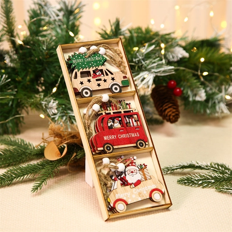Ornamenti Appesi Di Natale In Legno Babbo Natale Pupazzo Di Neve Renna Auto Decorazioni Per Alberi Festa Rustico
