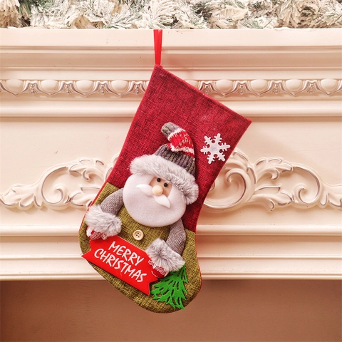 Kerstsok Cadeauzak Groot Jute 3D Cartoon Kerstman Sneeuwpop Rendier Hangende Decoratie Feestelijk Huis Decoratie