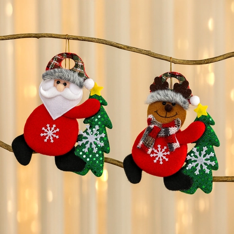 Ornamenti Appesi Di Natale In Tessuto Peluche Babbo Natale Pupazzo Di Neve Renna Orso Con Albero Di Natale Paillettes Decorazione