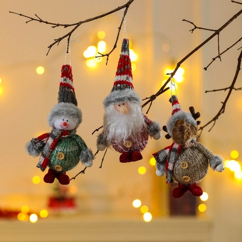Addobbi Appesi Albero Di Natale Tessuto Maglia Pelliccia Sintetica Babbo Natale Pupazzo Di Neve Renna Pendenti Decorazioni