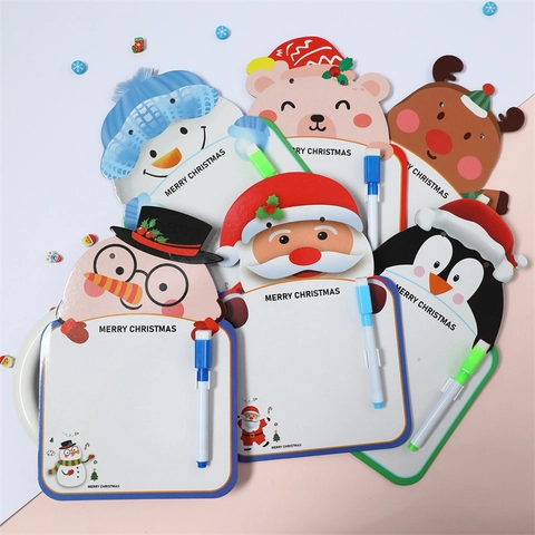 Pizarra Blanca Navidad Dibujos Animados Con Rotulador Borrable Y Cordón Papá Noel Muñeco De Nieve Reno Personajes