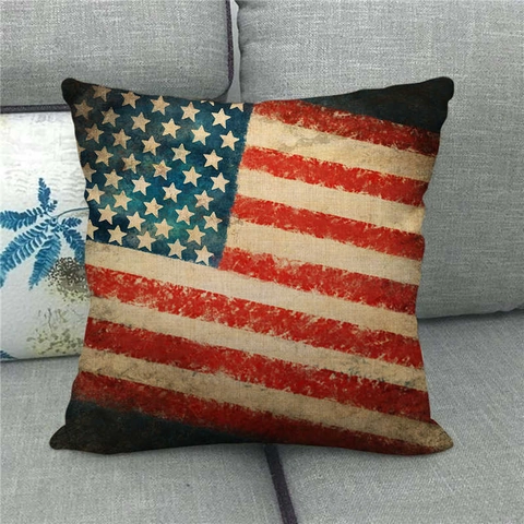 Vintage National Flag Linen Cushion Cover Distressed Retro Square Pillowcase For Sofa Living Room Decor No Insert