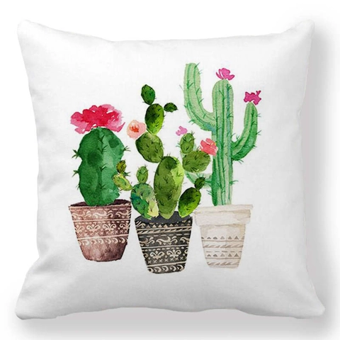 Cactus Cushion Cover Linen Watercolor Succulent Plant Throw Pillowcase Home Decor Square Decorative