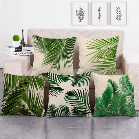 Tropical Palm Leaf Monstera Print Linen Decorative Throw Pillowcase Square Cushion Cover For Sofa Living Room Home Decor