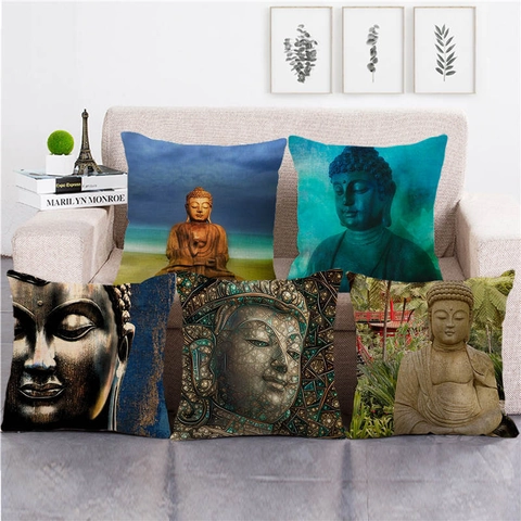 Zen Buddha Kissenhülle Leinen Meditation Dekokissen Bezug Für Sofa Wohnzimmer Quadratisch Digitaldruck Wohndeko