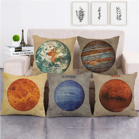 Solar System Planets Linen Throw Pillowcase Galaxy Earth Jupiter Mars Neptune Mercury Square Cushion Cover For Sofa Living Room