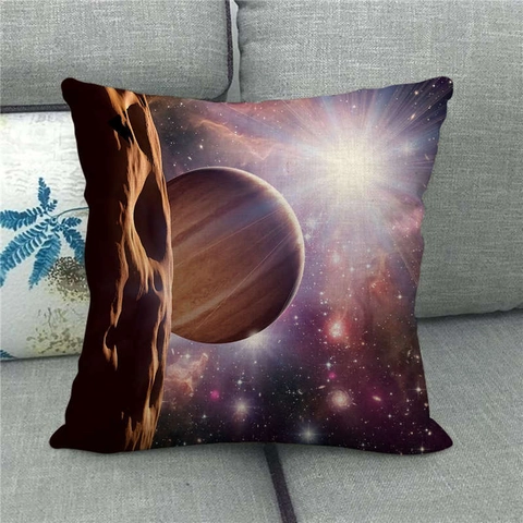 Universum Ruimte Planeet Bedrukte Linnen Kussensloop Sci-Fi Kosmisch Landschap Vierkante Decoratieve Kussenhoes Voor Sofa Thuis