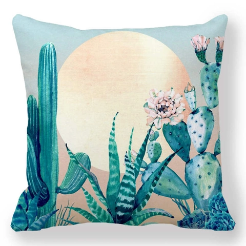 Taie d'Oreiller en Lin Cactus et Succulentes à l'Aquarelle Pastorale Housse de Coussin Décorative Carrée pour Salon Canapé Maison