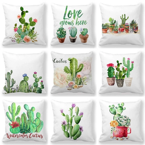 Cactus Cushion Cover Linen Watercolor Succulent Plant Throw Pillowcase Home Decor Square Decorative