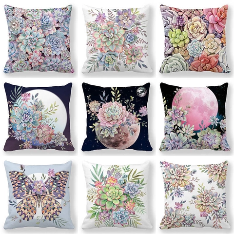 Aquarel Succulent Cactus Linnen Kussensloop Decoratieve Artistieke Plant Kussenhoes Voor Sofa Woonkamer Decor