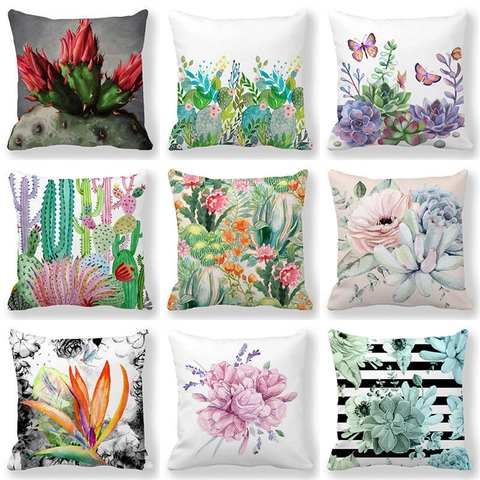 Aquarell Sukkulenten Kaktus Leinen Kissenbezug Dekorativer Kissenhülle Für Sofa Bett Minimalistische Botanische Dekoration