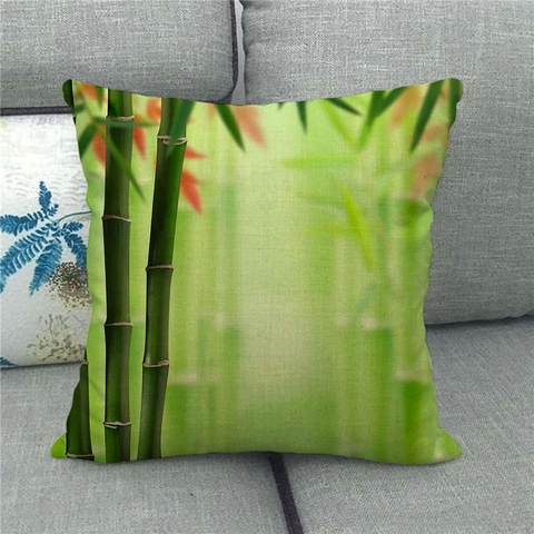 Federa Per Cuscino In Lino Stampa Foresta Di Bambù Stile Zen Pittura A Inchiostro Arredamento Casa Quadrata