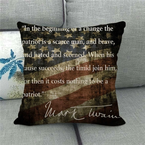 Federa in Lino Bandiera Americana Vintage Copricuscino Patriotico Con Citazioni Per Divano Soggiorno Decorazioni Per La Casa Federa Decorativa
