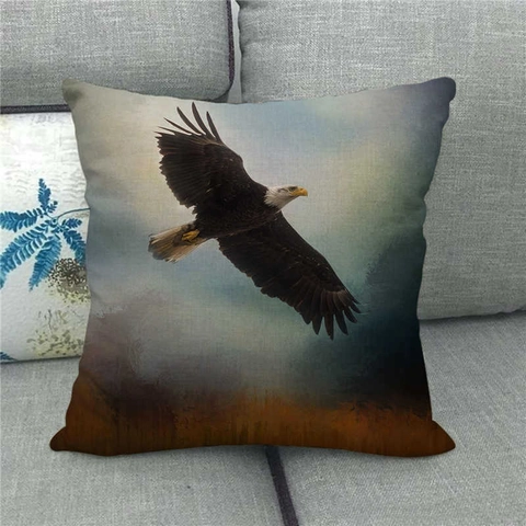 Weißkopfseeadler Amerikanische Flagge Leinen Kissenbezug 45x45cm Quadratisch Deko Kissenhülle Für Sofa Wohnzimmer Vintage Heimdekor