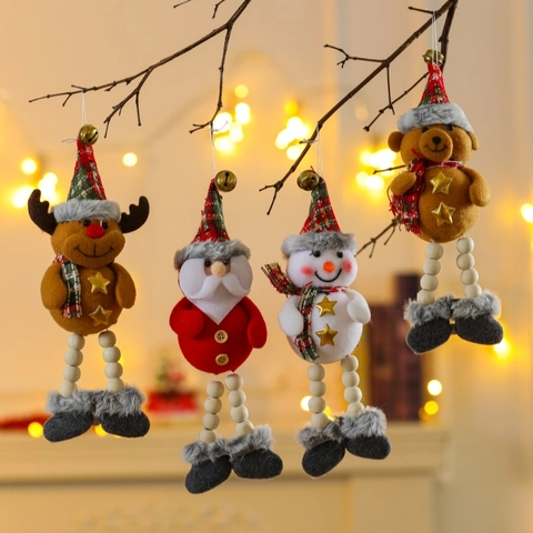 Addobbi Natalizi Appesi Tessuto Peluche Con Perle Legno Campana Metallo Babbo Natale Pupazzo Neve Renna Orso