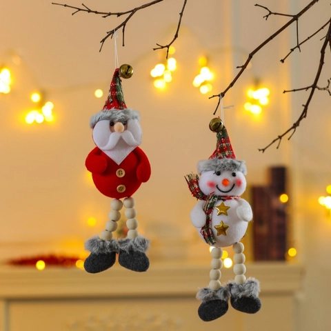Addobbi Natalizi Appesi Tessuto Peluche Con Perle Legno Campana Metallo Babbo Natale Pupazzo Neve Renna Orso