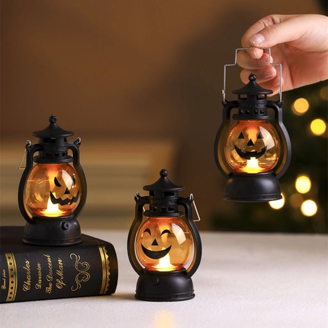 Halloween LED Pumpkin Lantern Retro Kerosene Lamp Portable Hanging Warm Light Desktop Decoration Party Atmosphere