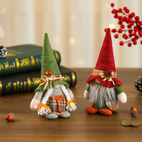 Christmas Gnomes Ornaments Faceless Swedish Tomte Plush Burlap Checkered Nordic Desktop Home Holiday Decoration Handmade