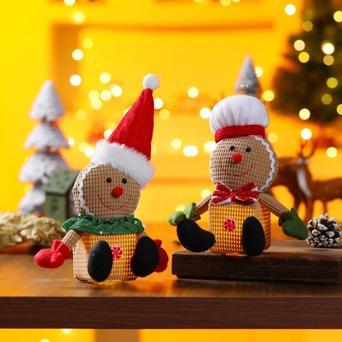 Weihnachts Lebkuchenmann Puppe Ornament Leuchtend LED Plüschtier Stoff Gestrickt Cartoon Feiertag Heimdekoration Schaufenster