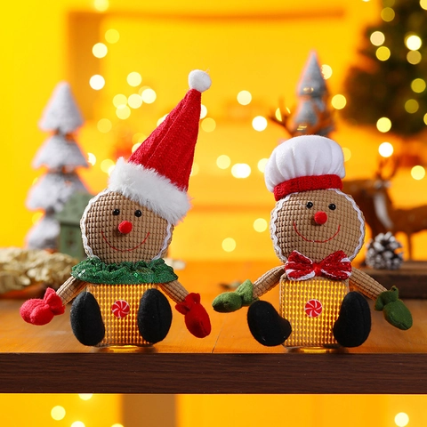 Weihnachts Lebkuchenmann Puppe Ornament Leuchtend LED Plüschtier Stoff Gestrickt Cartoon Feiertag Heimdekoration Schaufenster