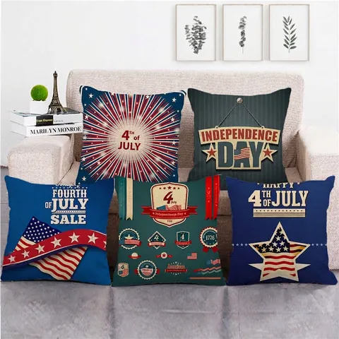 Kussensloop Linnen Patriottische Amerikaanse Vlag Onafhankelijkheidsdag Juli Vierde Huis Sofa Decor Vierkante Kussenhoes