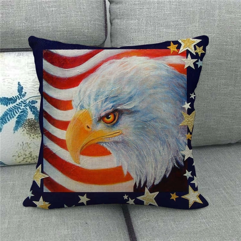 Vintage Amerikanische Flagge Adler Leinen Kissenhülle Rustikal USA Patriotische Dekorative Kissenbezug Für Wohnzimmer Sofa Dekor