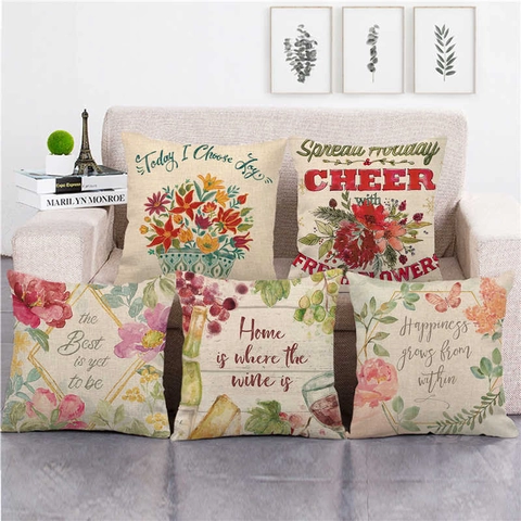 Aquarel Bloem Plant Linnen Kussensloop Vintage Landelijk Bloemen Sierkussenhoes Vierkant Decoratieve Kussenhoes Voor Bank Thuis Decor