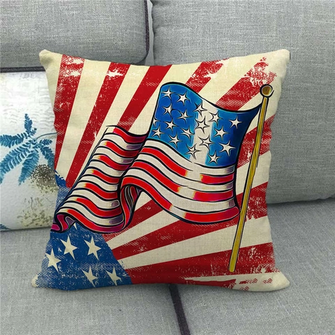 Patriotischer Kissenbezug Leinen Quadratisch Amerikanische Flagge Freiheitsstatue USA Deko Kissenhülle Unabhängigkeitstag