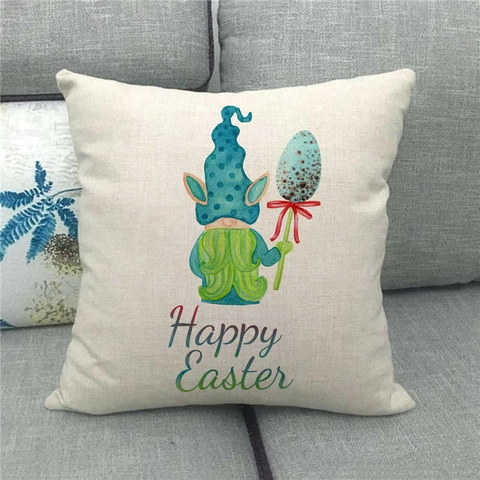 Pasen Kussenhoes Linnen Vierkant Gnomes Konijnen Kleurrijke Eieren Decoratieve Home Sofa Vakantie Lente