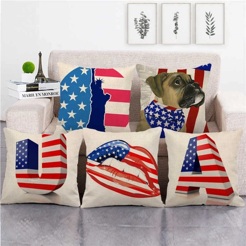 Amerikaanse Vlag Sterren Strepen Linnen Kussensloop Onafhankelijkheidsdag Huis Sofa Decor Vierkante Kussenhoes