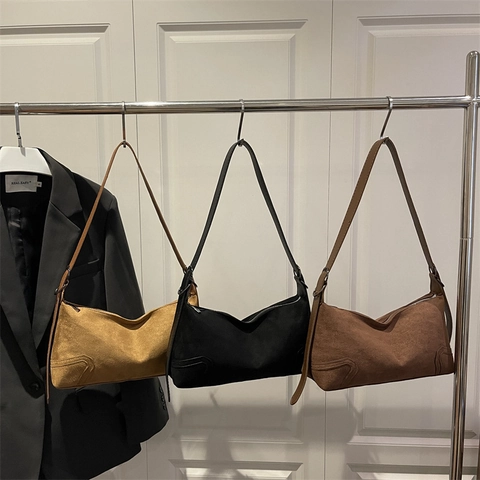 Women Vintage Frosted Suede Hobo Bag Solid Color Minimalist Underarm Shoulder Bag For Casual Commute Leisure Fashion Handbag