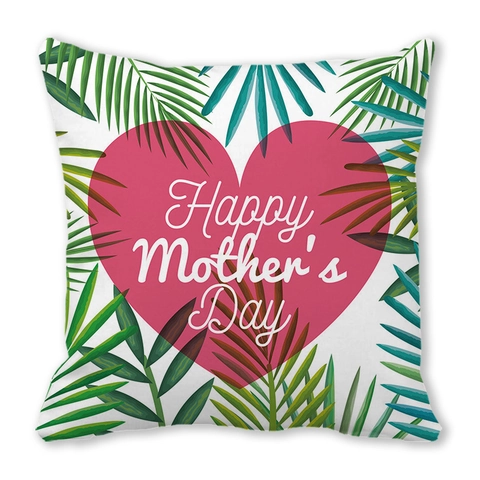 Mother's Day Peach Skin Pillow Cover Happy Mother's Day I Love Mom Heart Floral Square Cushion Case Decorative Sofa Home Decor Gift