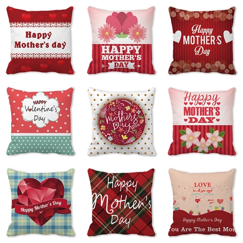 Linen Mother's Day Throw Pillow Cover Heart Floral Printed Decorative Cushion Case For Sofa Couch Home Decor Women Gift