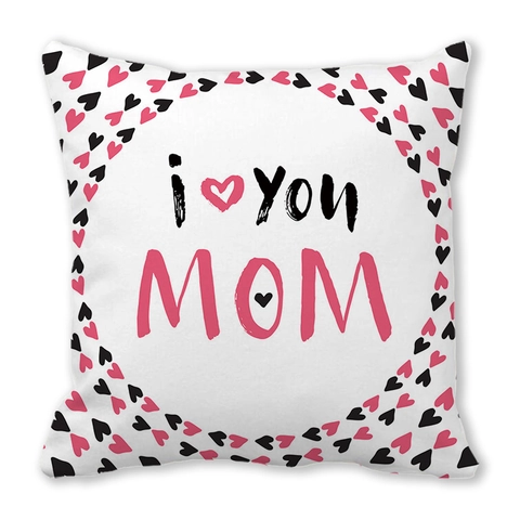 Square Cushion Cover Peach Skin Velvet Mother's Day Throw Pillow Case Floral Heart Print Home Decor Gift For Mom