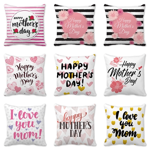 Happy Mother's Day Pillow Case Linen Peach Skin Velvet Cushion Cover Heart Floral Best Mom Throw Pillowcase For Home Sofa Decor