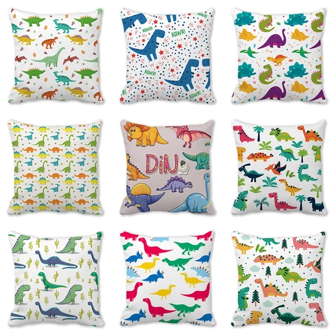 Federa per Cuscino in Pelle di Pesca con Dinosauro Cartone Animato Federa Quadrata Decorativa per Cameretta dei Bambini